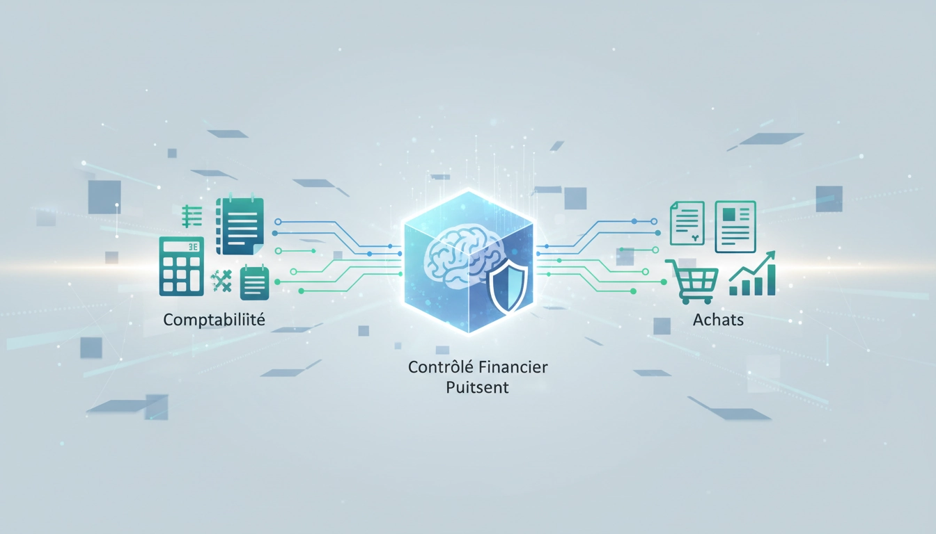 Interface Odoo montrant l'intégration entre le module comptabilité et le module achats pour un contrôle financier optimisé