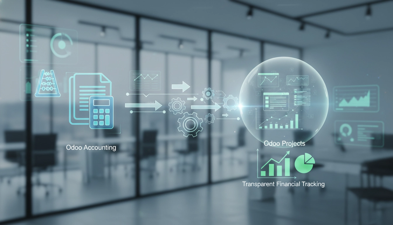 Interface Odoo comptabilité projets montrant un tableau de rentabilité avec des graphiques de suivi financier en temps réel