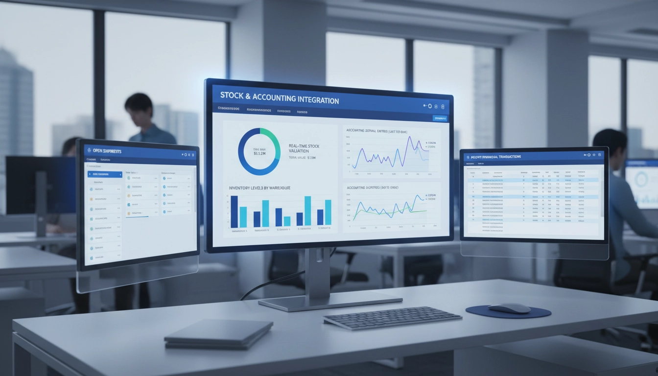Tableau de bord Odoo comptabilité stocks montrant la valorisation en temps réel et les écritures automatiques