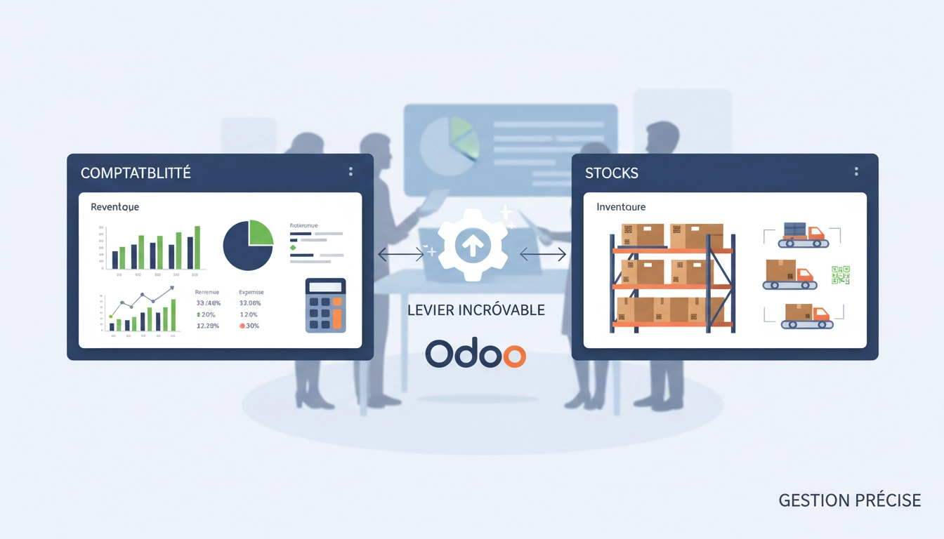 Interface Odoo montrant l'intégration entre la comptabilité et la gestion des stocks en temps réel