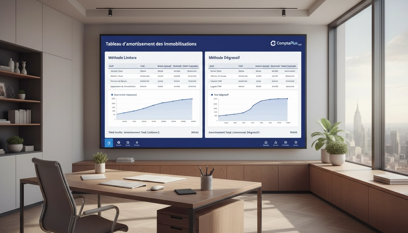 Tableau de bord des amortissements Odoo avec plan d'amortissement linéaire et dégressif