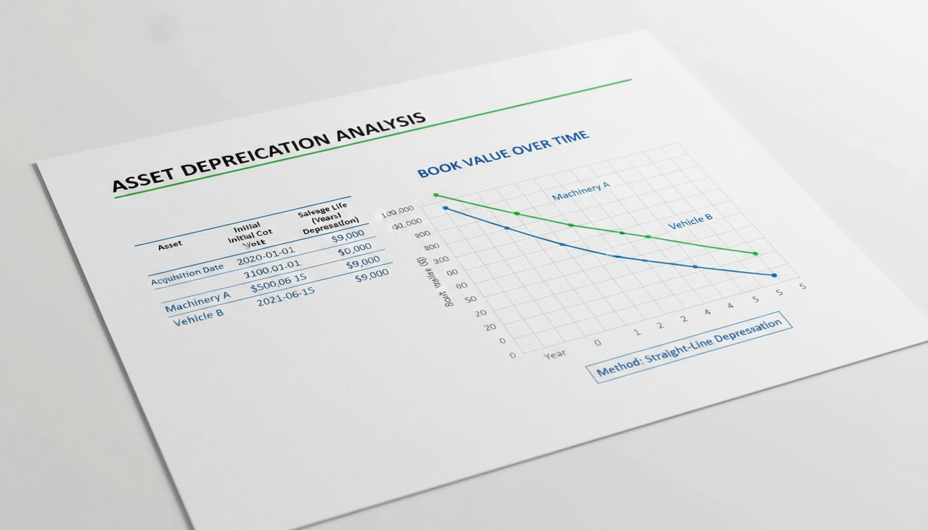 Rapport personnalisé d'amortissements Odoo avec graphiques de valeur nette comptable