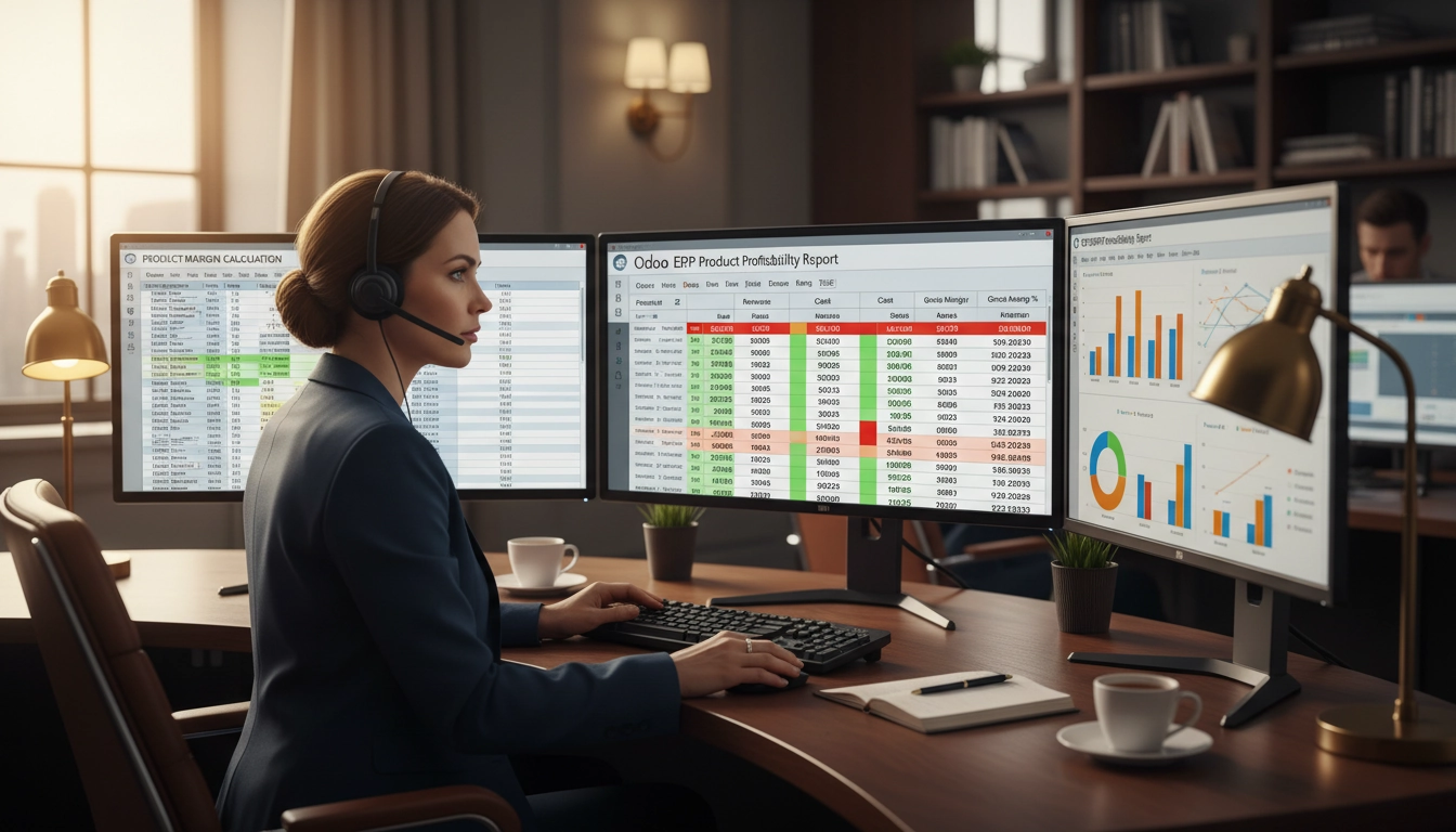 Analyste financier consultant des rapports de marge bénéficiaire par produit dans Odoo