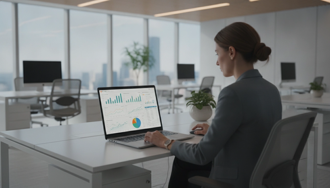 Un expert en train d'analyser et gérer les écarts des budgets analytiques Odoo sur son ordinateur