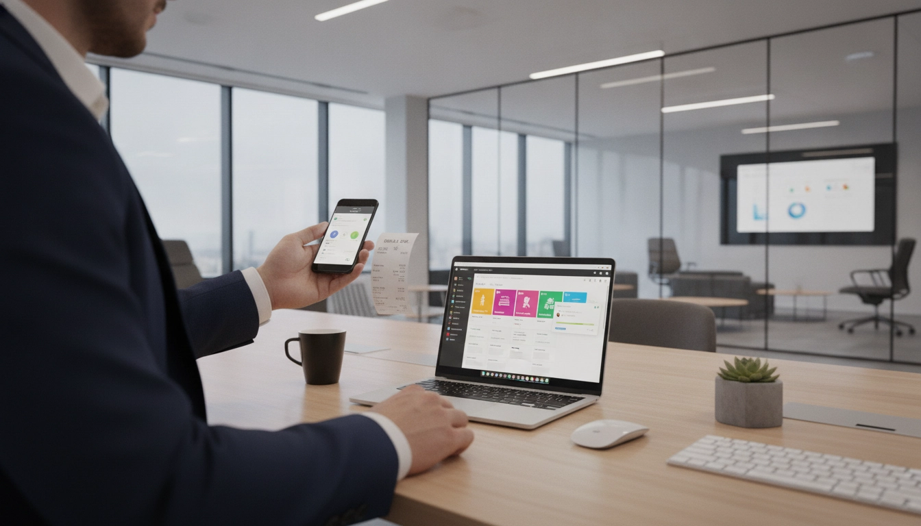 Utilisation de l'automatisation saisie notes frais OCR Odoo sur un smartphone