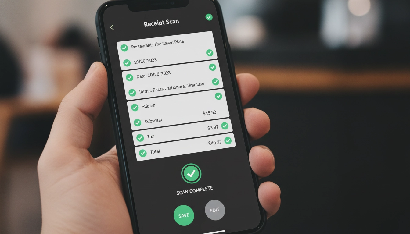 Interface mobile montrant la réussite de l'automatisation saisie notes frais OCR Odoo