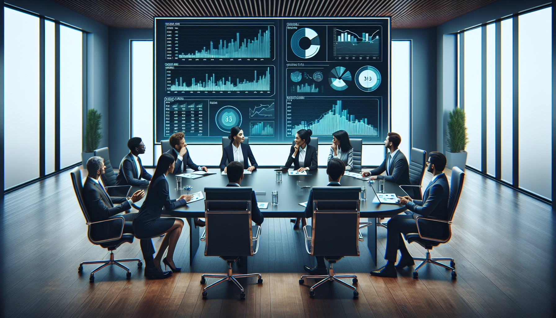 Réunion de direction utilisant un tableau de bord financier Odoo Spreadsheet consolidé pour piloter la performance de l'entreprise