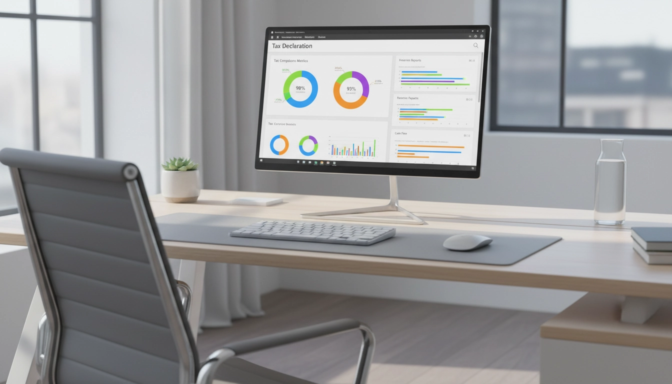 Tableau de bord des déclarations fiscales Odoo affiché sur un écran d'ordinateur dans un bureau professionnel