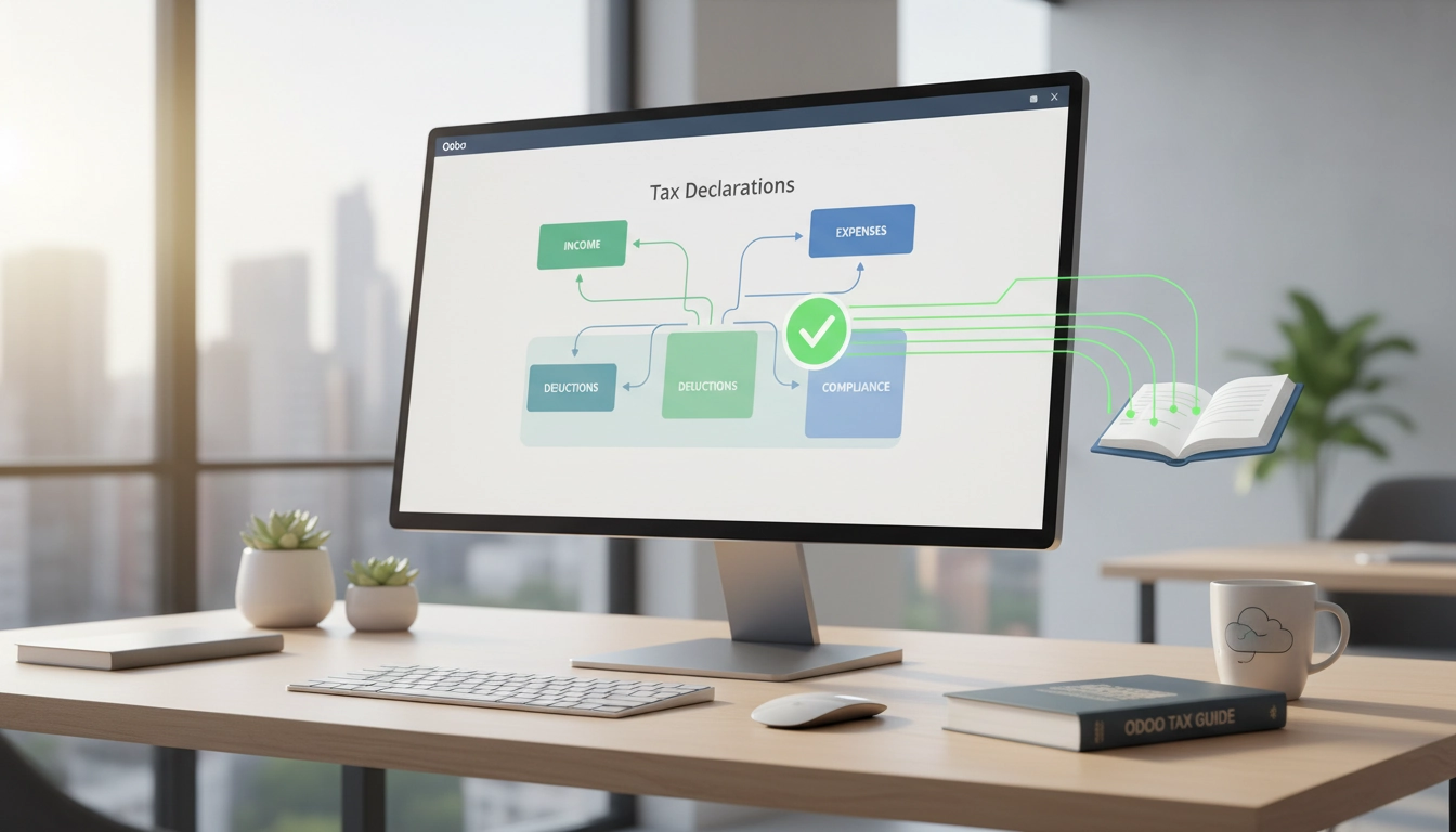 Interface Odoo affichant un tableau de bord de déclarations fiscales avec graphiques et indicateurs de conformité
