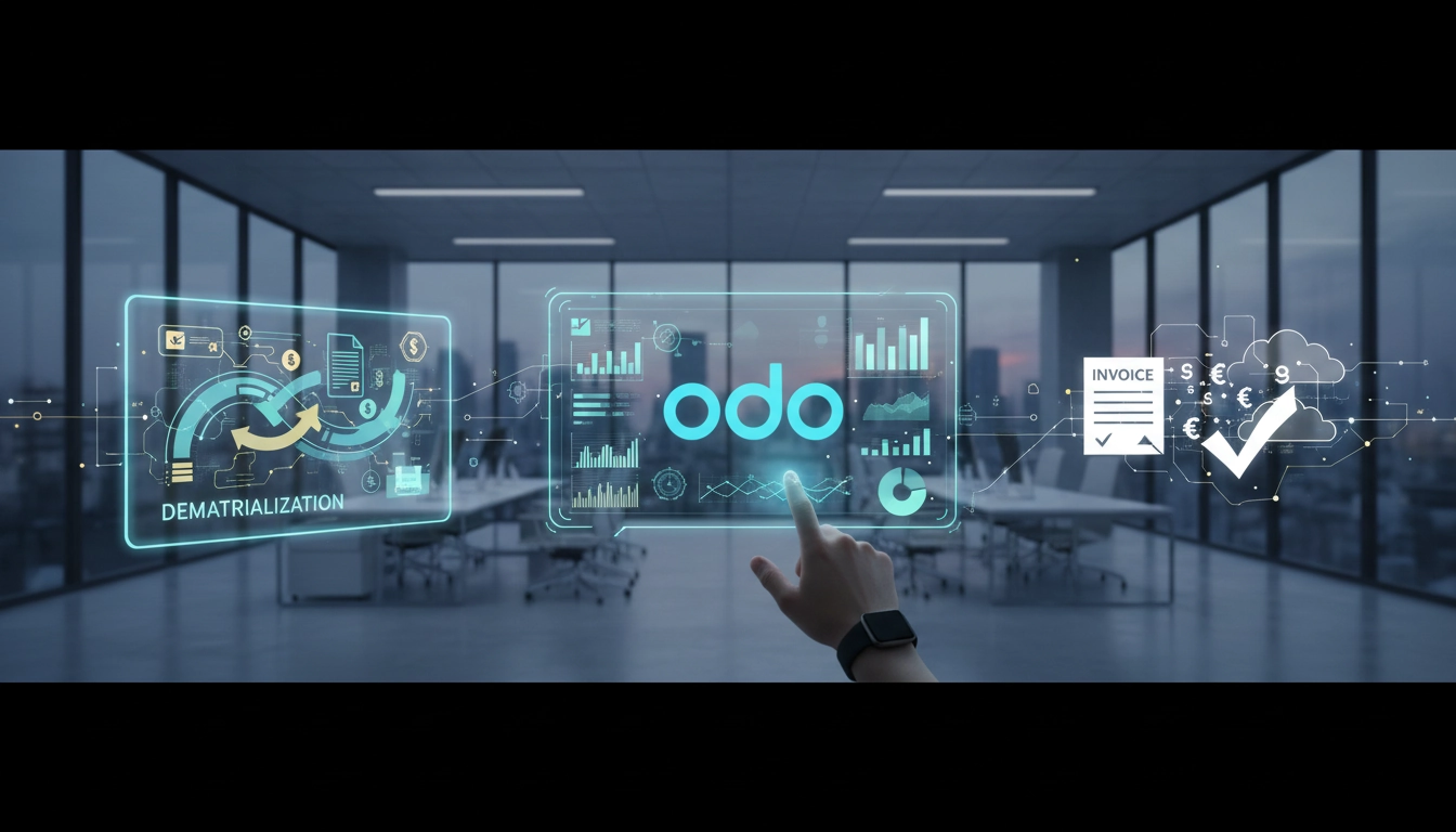 Interface de dématérialisation des factures Odoo avec reconnaissance OCR automatique et tableaux de bord financiers