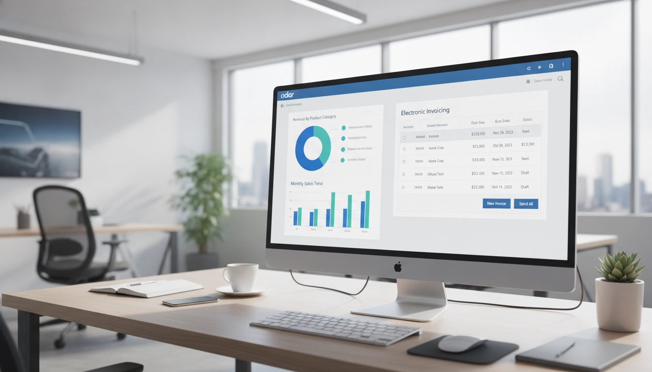 Interface de gestion pour l'évolution réglementation facturation électronique Odoo sur écran professionnel