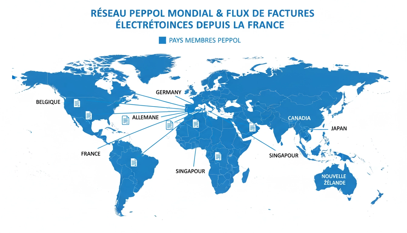 Carte mondiale des pays membres du réseau Peppol actifs pour la facturation électronique internationale