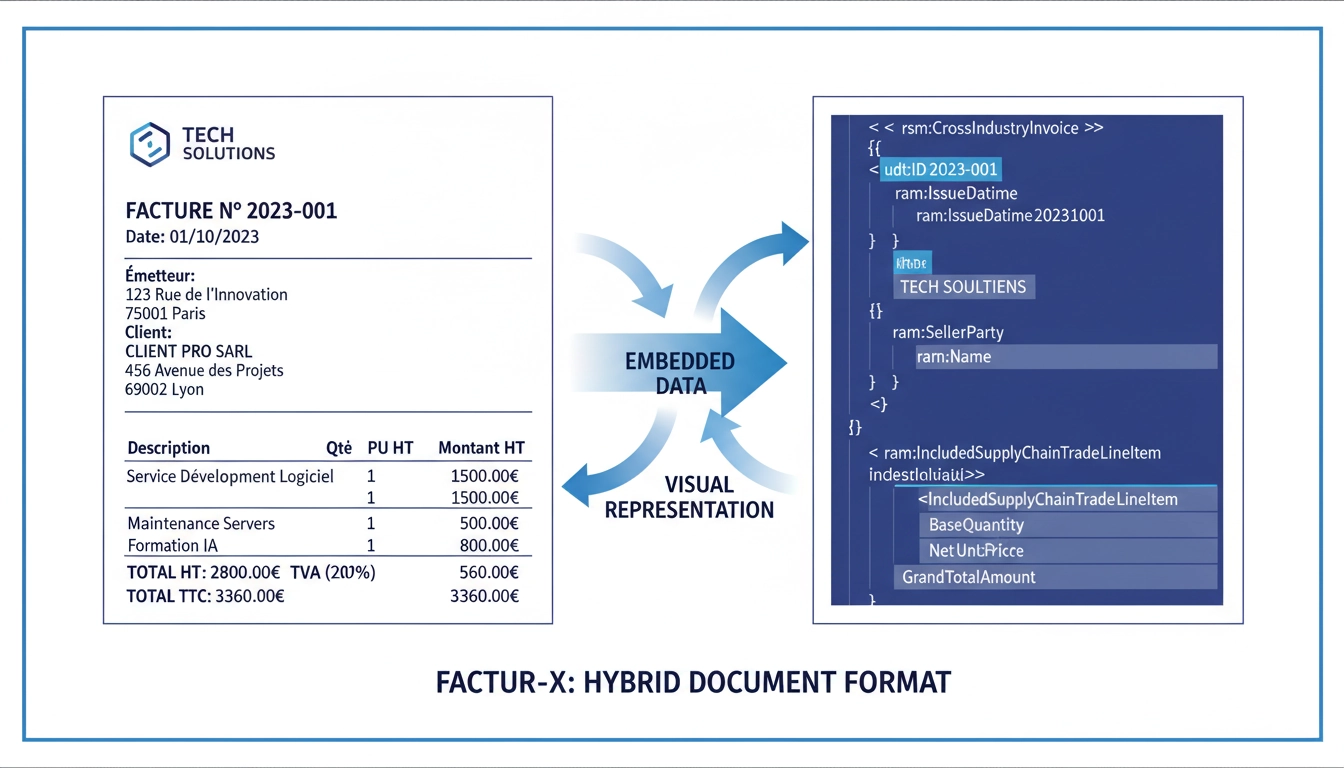 Illustration du format Factur-X pour la facturation électronique Odoo avec PDF et XML structuré