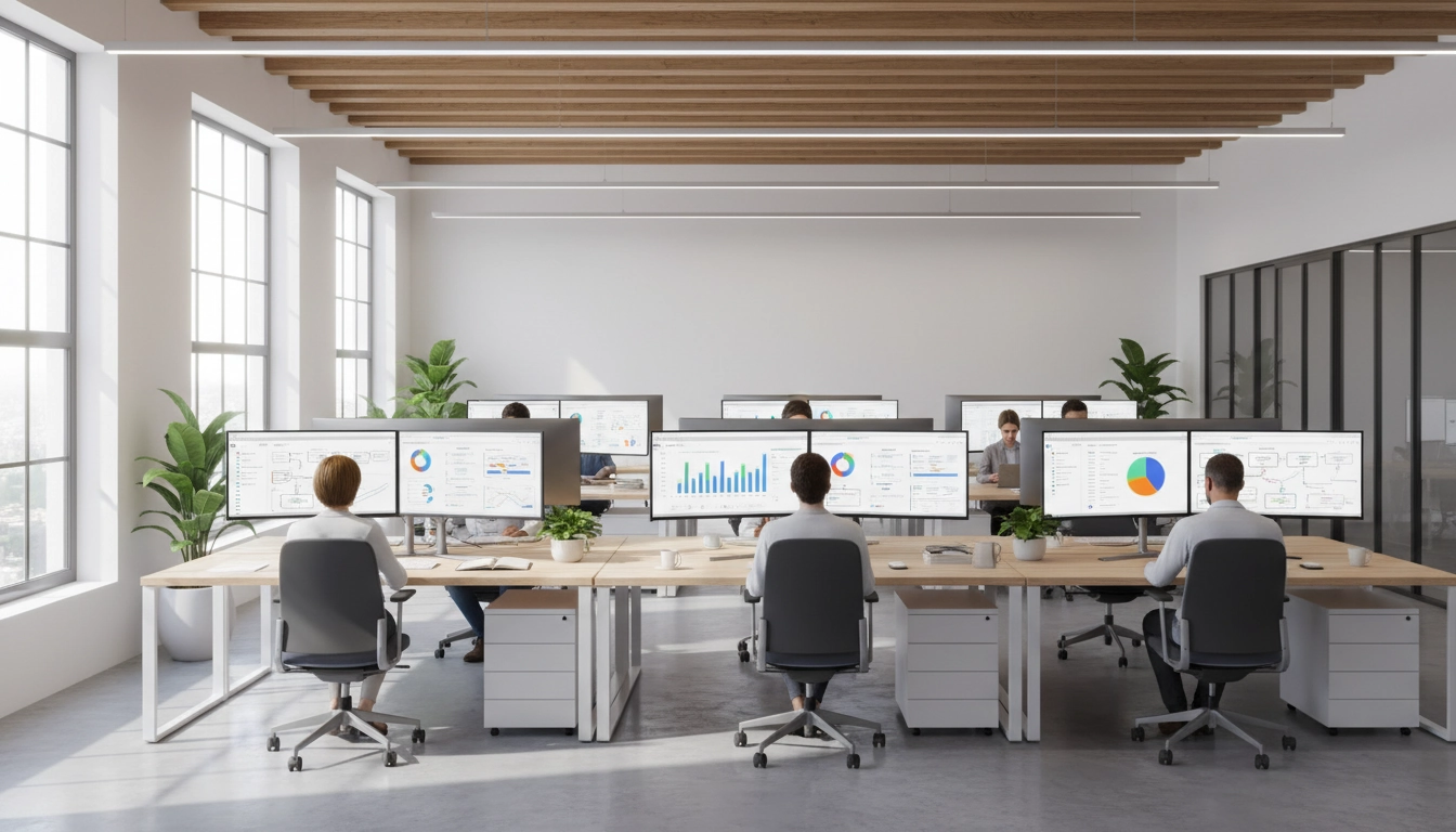 Équipe financière optimisant ses flux de travail comptables Odoo sur des tableaux de bord modernes