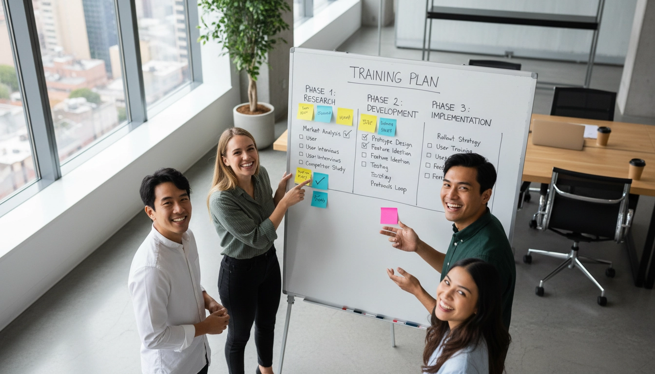 Équipe en atelier de conception d'un programme de formation Odoo personnalisé