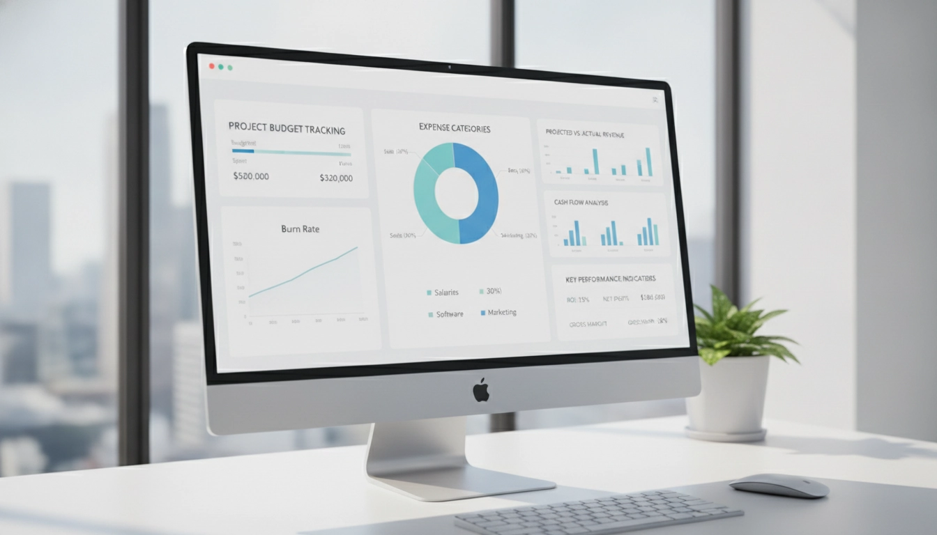 Interface de gestion budget projet odoo comptabilité sur écran d'ordinateur.