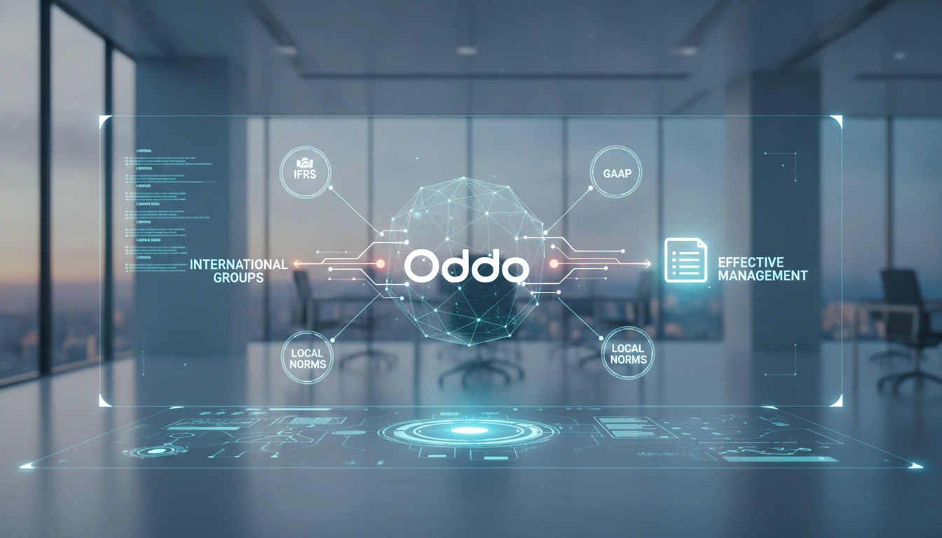 Gestion multi-normes comptables Odoo pour groupes internationaux avec tableau de bord financier.
