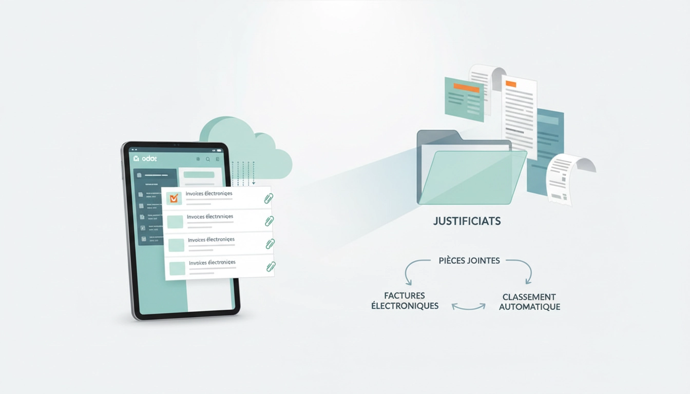 Interface Odoo montrant la gestion pièces jointes factures électroniques pour une organisation optimale des justificatifs