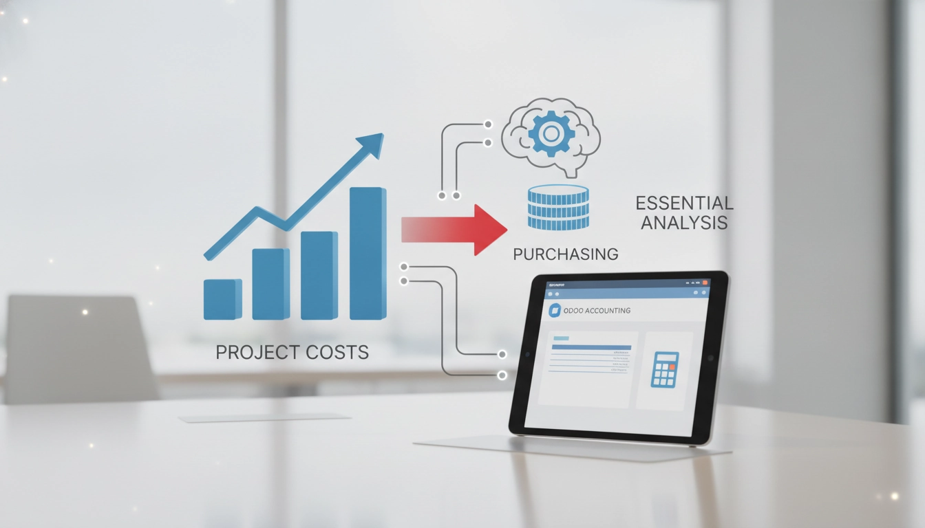 Tableau de bord Odoo affichant l'impact achats coûts projets odoo comptabilité en temps réel