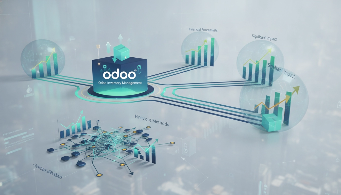 Tableau de bord Odoo affichant l'impact de la gestion des stocks Odoo sur les prévisions financières