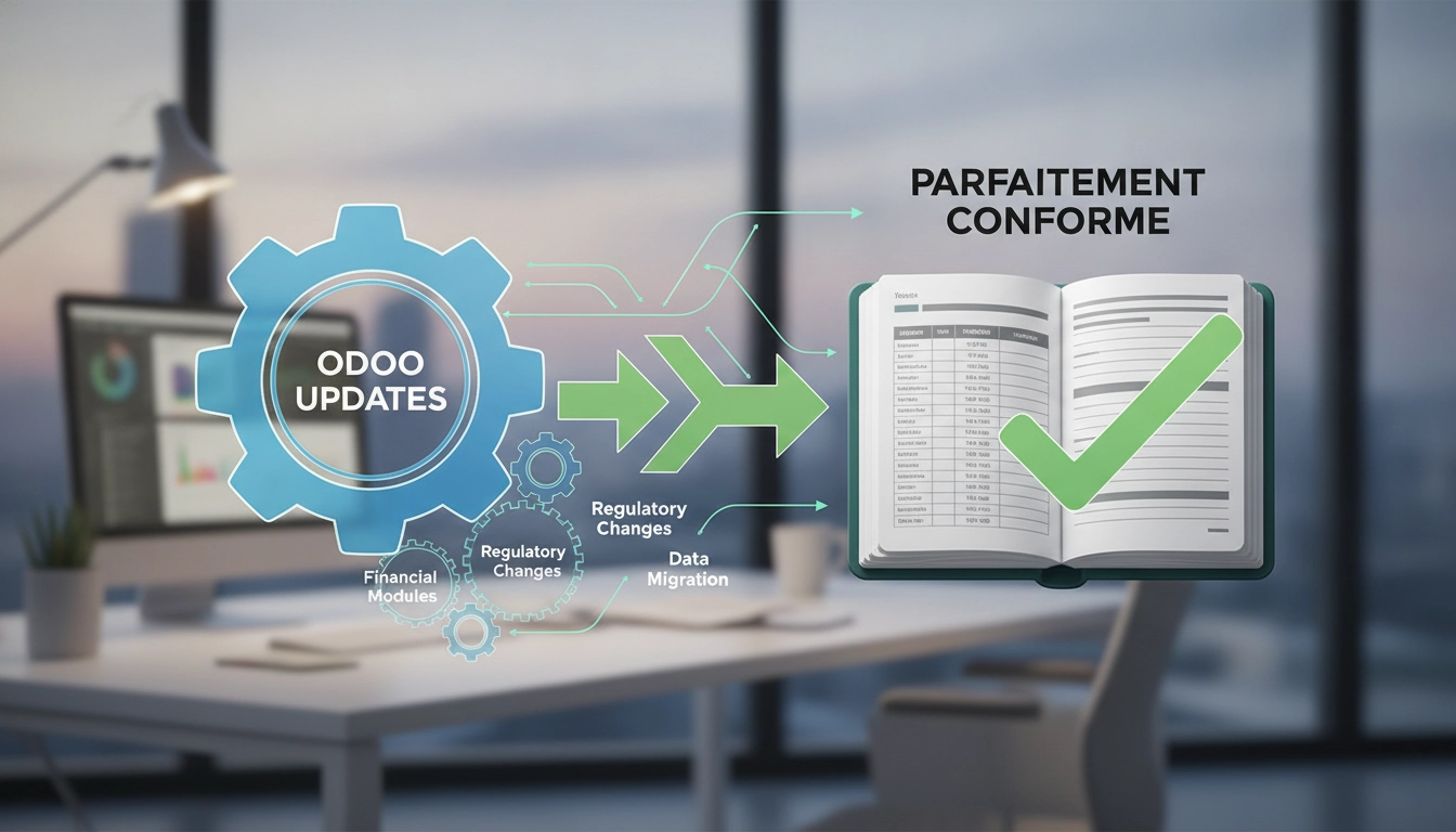 Tableau de bord financier montrant l'impact mises à jour Odoo normes comptables