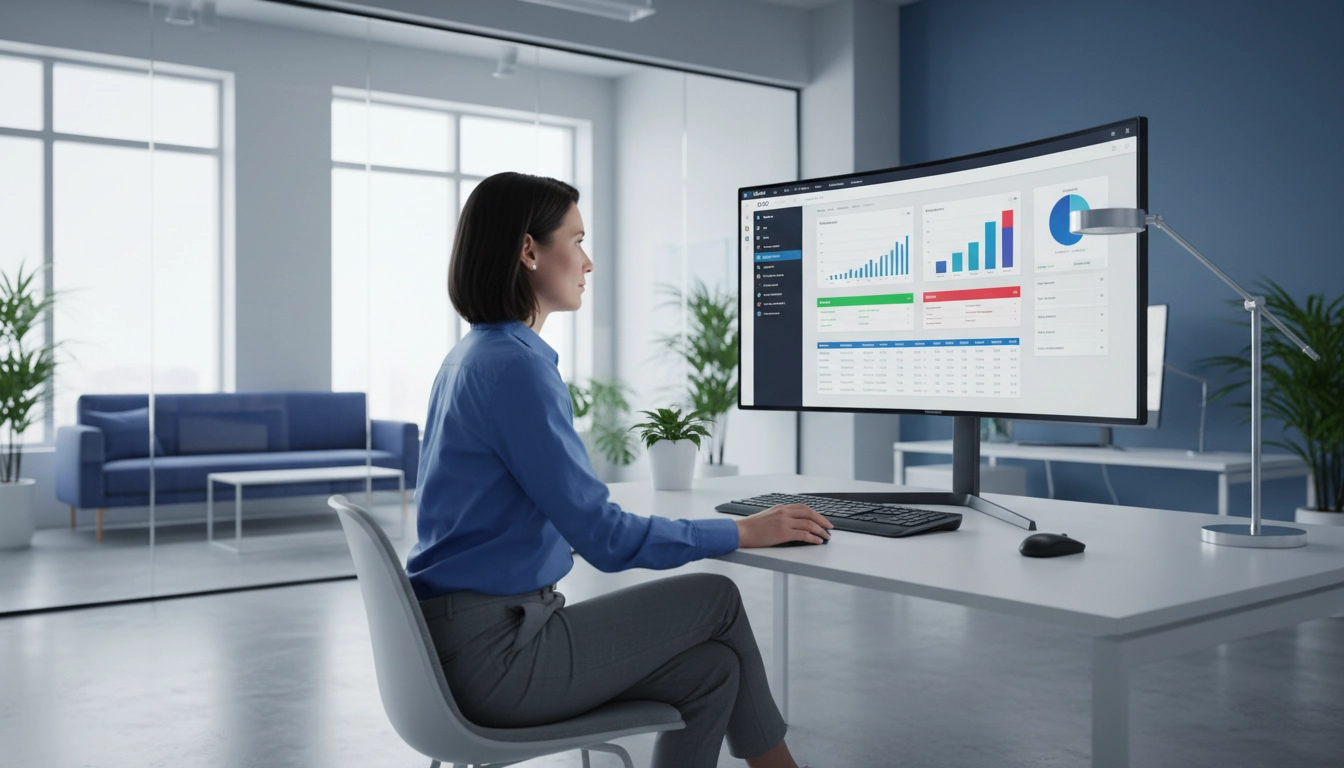 Comptable configurant une implémentation Odoo Comptabilité sur un tableau de bord financier moderne
