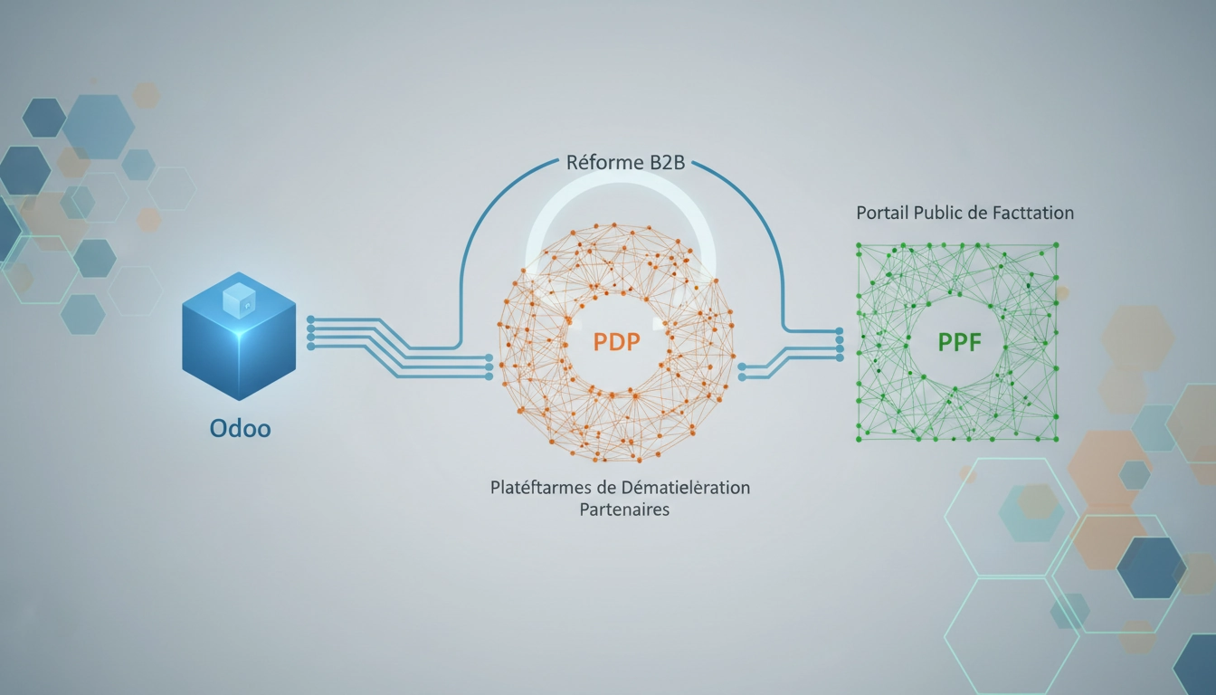 Schéma d'intégration Odoo PDP PPF facturation électronique B2B réforme française
