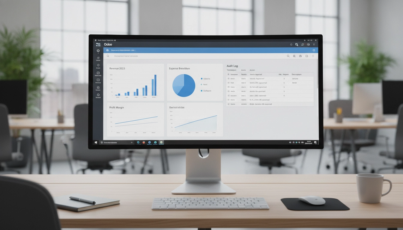 Interface Odoo montrant une intégration piste d'audit fiable Odoo modules financiers