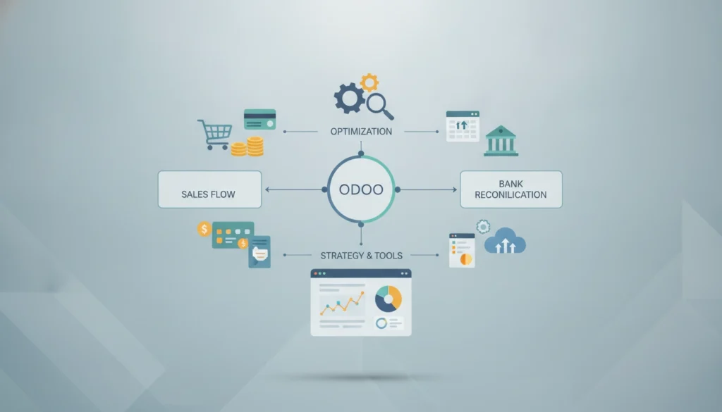 Tableau de bord financier montrant l'optimisation rapprochement bancaire odoo ventes en temps réel.