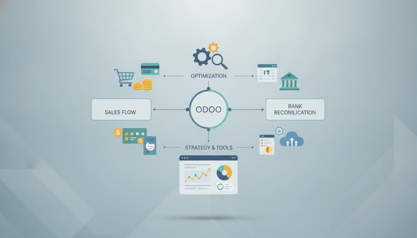 Tableau de bord financier montrant l'optimisation rapprochement bancaire odoo ventes en temps réel.