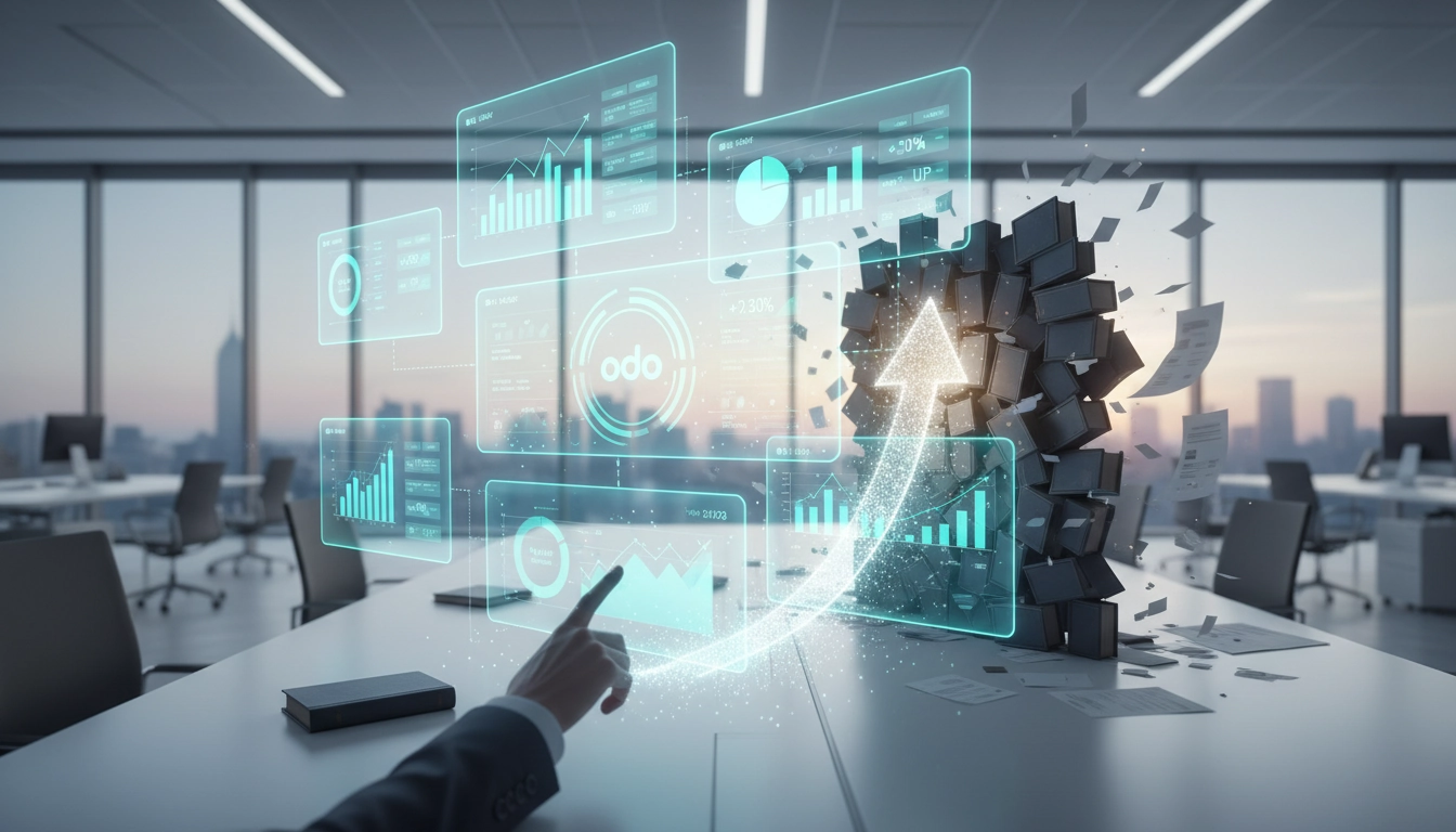 Interface moderne montrant comment optimiser performance financière tableaux de bord Odoo avec des graphiques de trésorerie