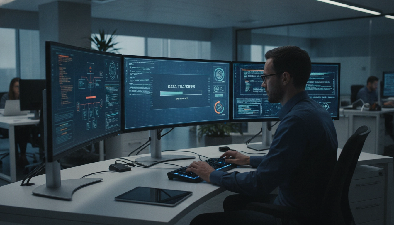 Expert en train d'utiliser des outils techniques transformation données Odoo sur un écran haute définition