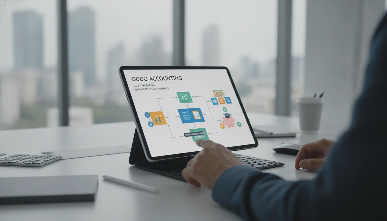 Un consultant expliquant comment personnaliser contenu formation Odoo comptabilité sur un écran.