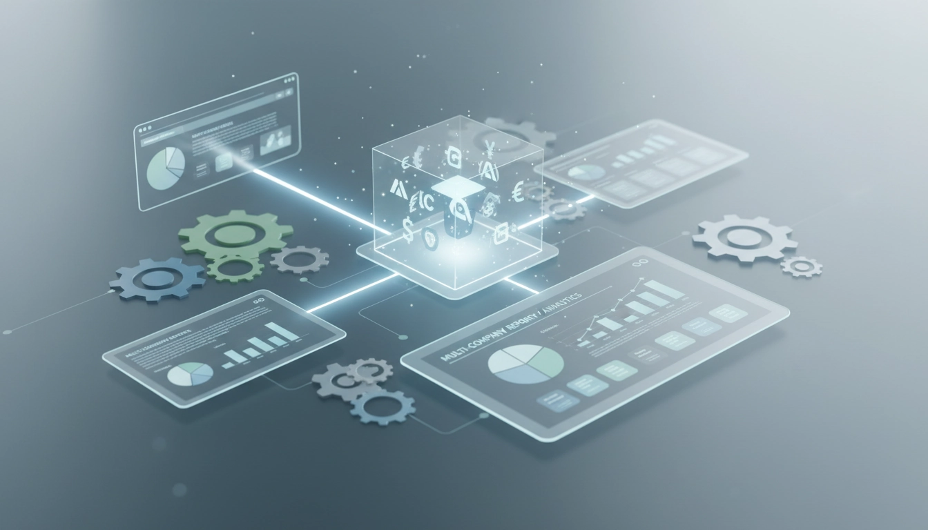 Interface de gestion des rapports multi-sociétés multi-devises Odoo personnalisation avec graphiques financiers.