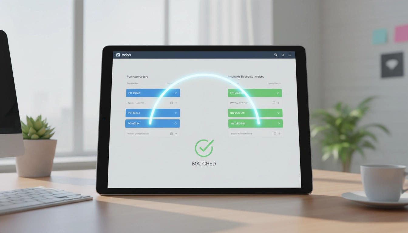 Processus de rapprochement commandes factures électroniques Odoo avec validation automatique