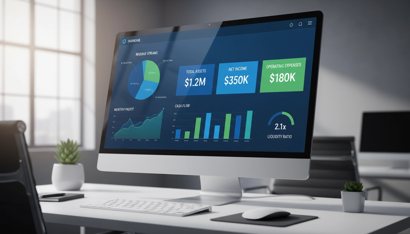 Tableau de bord de reporting financier Odoo affichant des KPI en temps réel