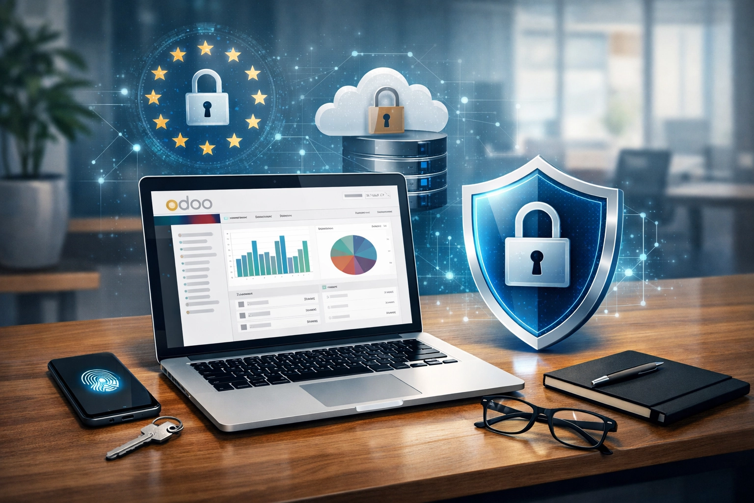 Interface Odoo avec paramètres de sécurité pour sécuriser l'accès à la comptabilité RGPD