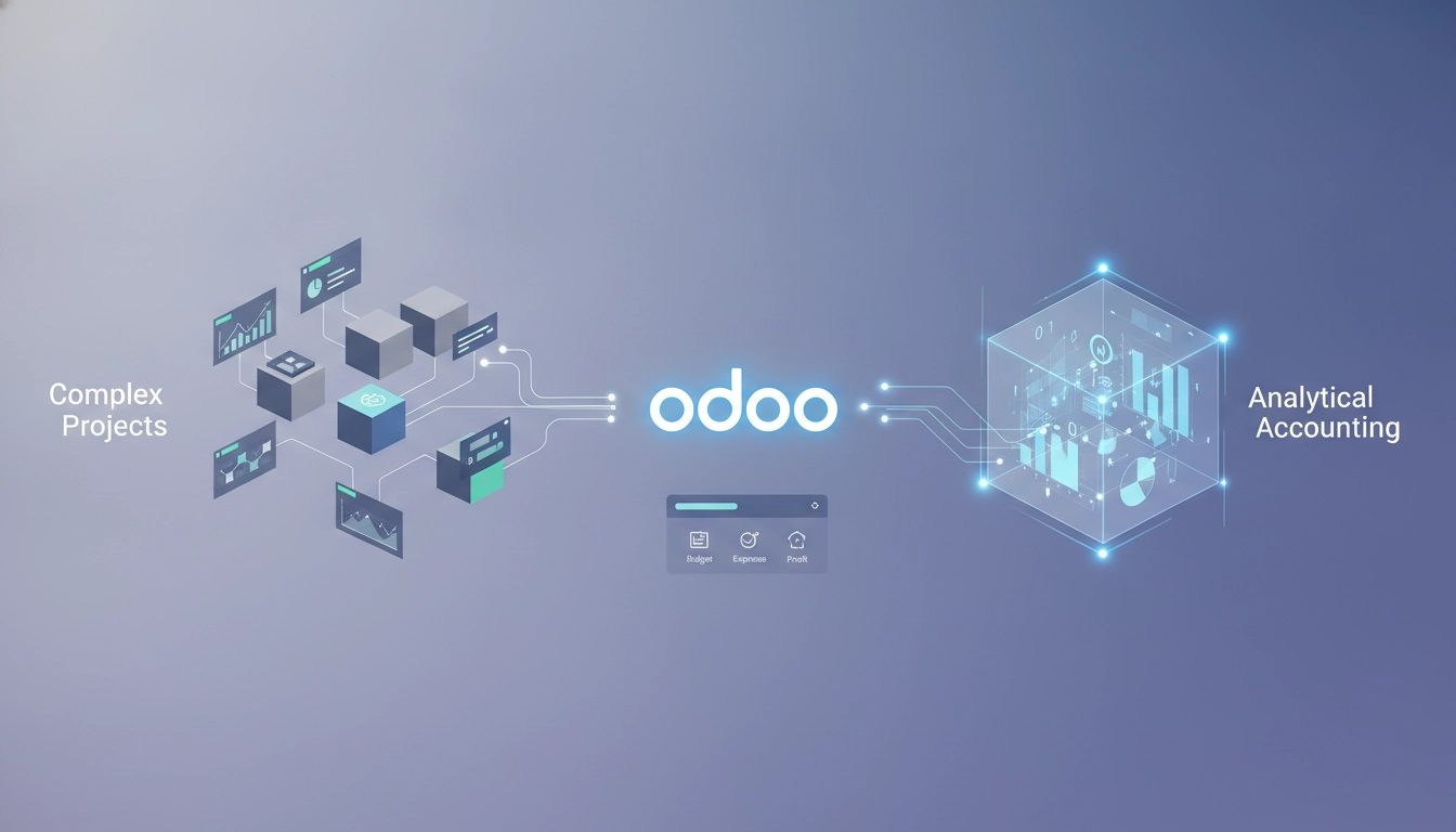 Tableau de bord affichant le suivi projets complexes comptabilité analytique Odoo sur écran