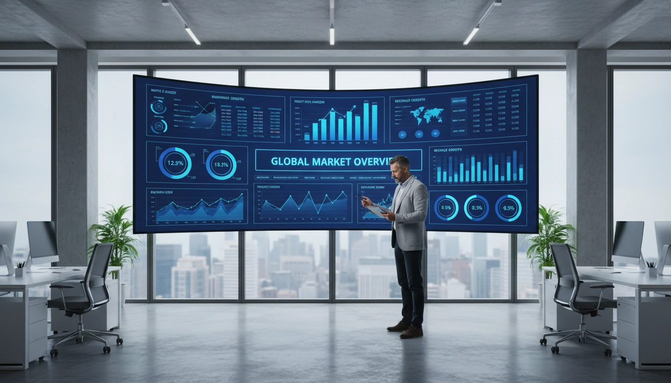 Dirigeant consultant ses tableaux de bord Odoo financiers en temps réel sur grand écran