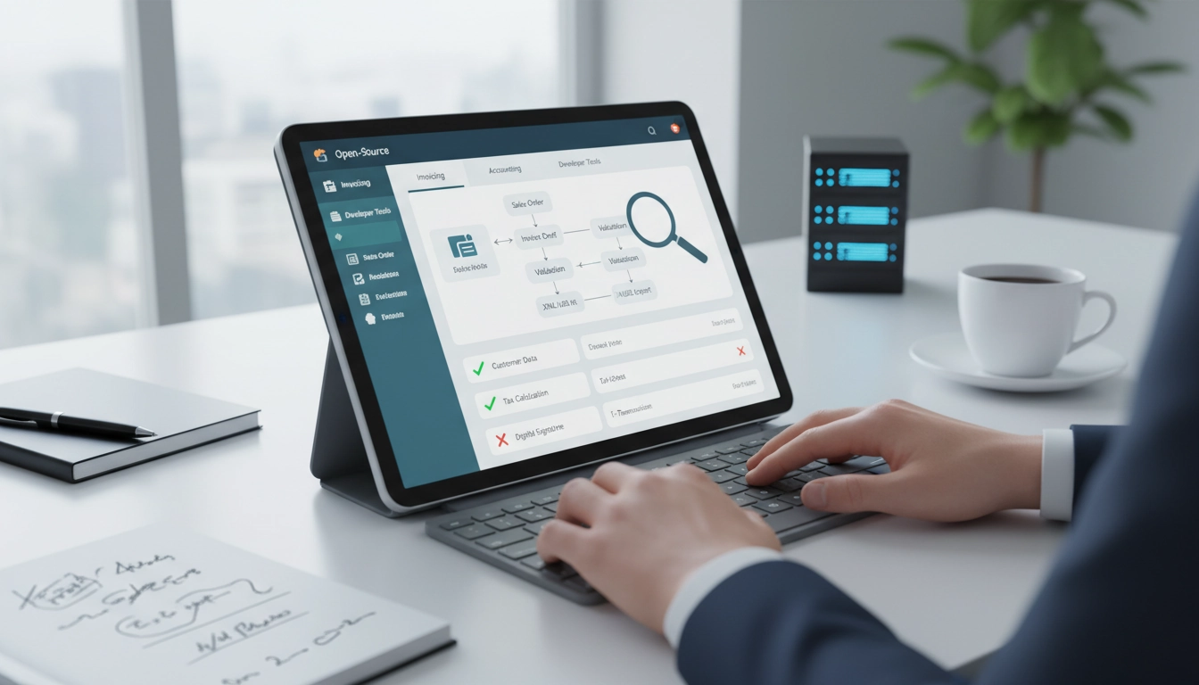 Capture d'écran montrant la configuration des tests environnement facturation électronique Odoo dans l'interface de gestion