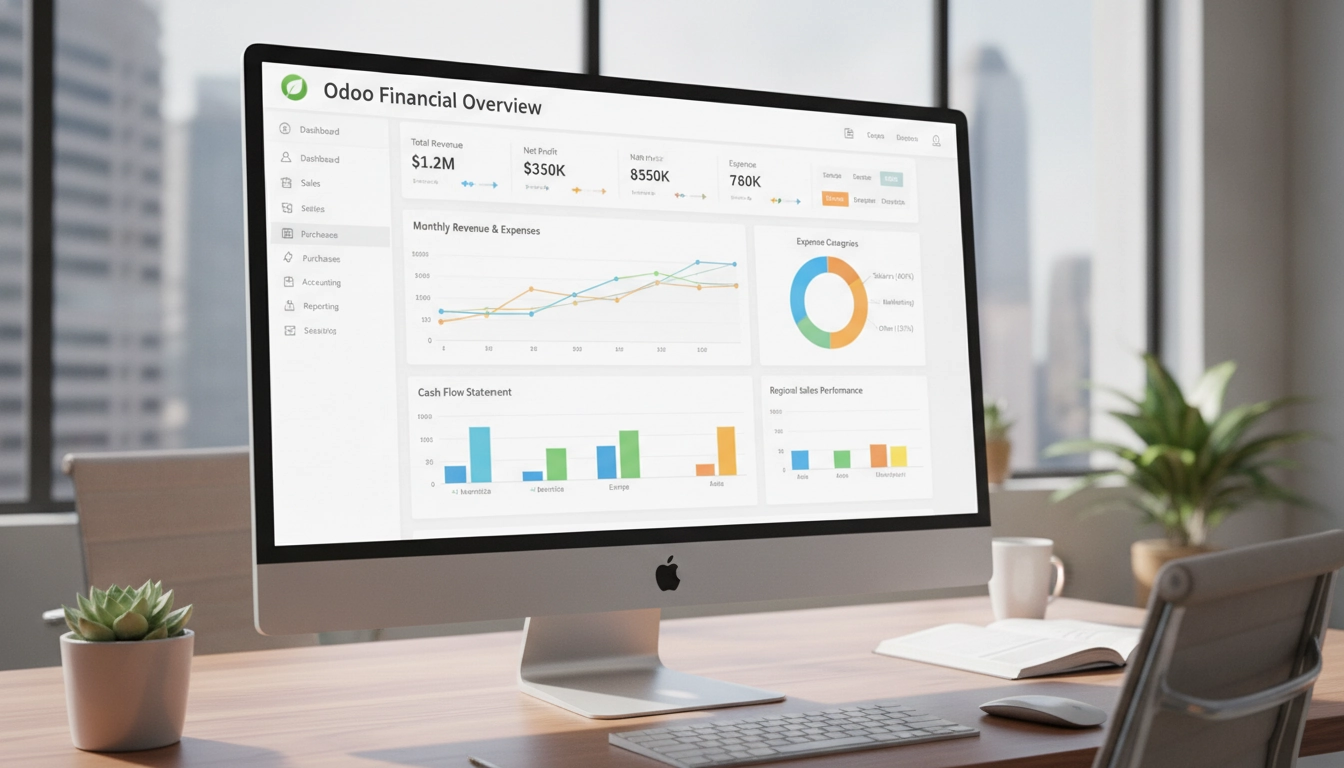 Interface logicielle montrant comment visualiser les rapports de prévisions financières dans Odoo de manière intuitive.