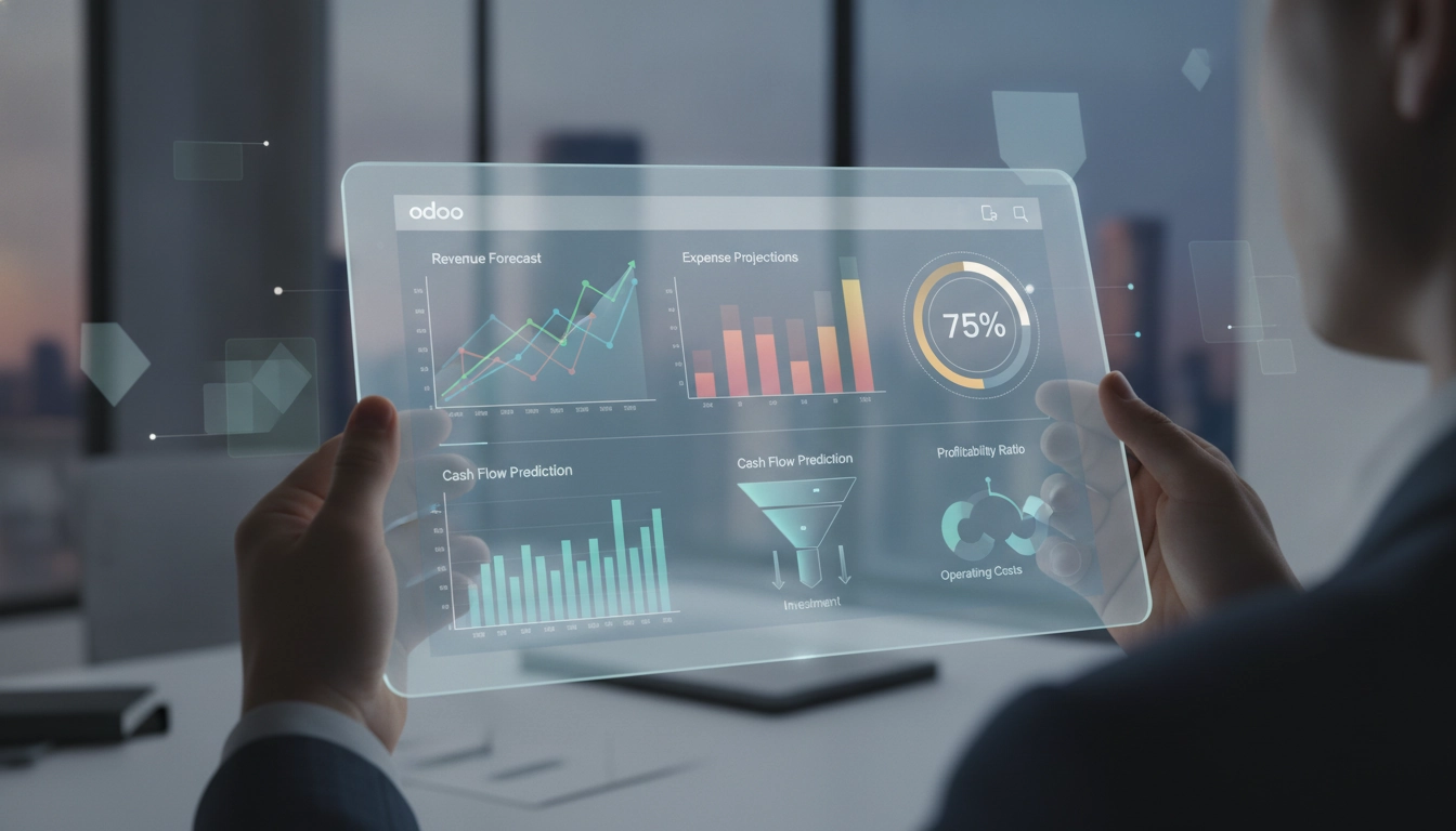 Un tableau de bord financier moderne montrant comment visualiser les rapports de prévisions financières dans Odoo.